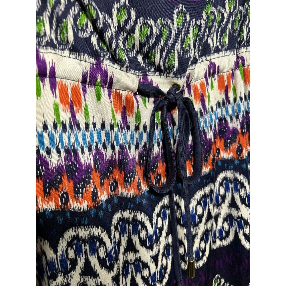 Tory Burch Silk Long Sleeve Cowl Neck Mini Dress Fantasy Print Sz Small‎ EUC
